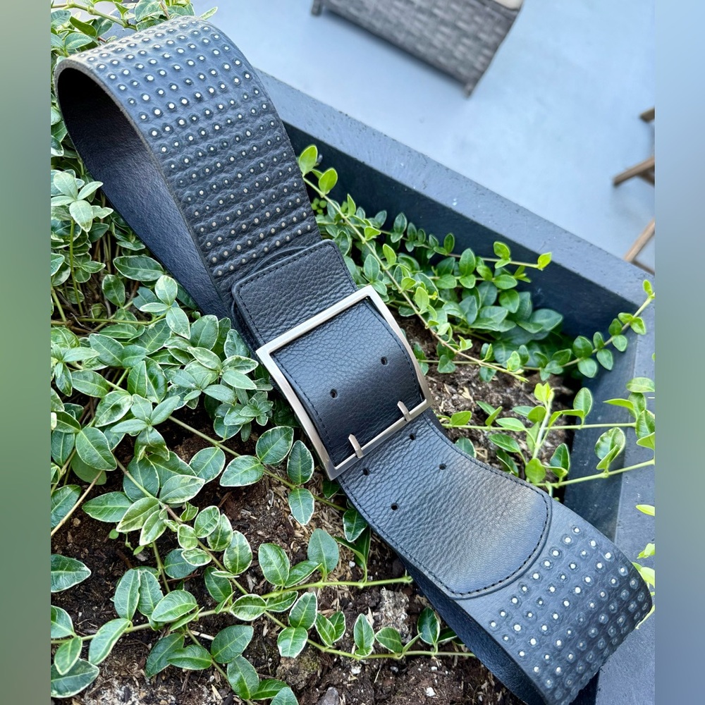 Women's Black Studded Leather Belt